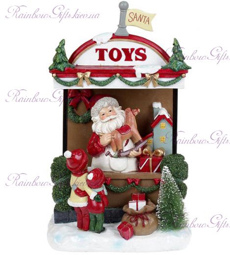 Композиция новогодняя с Led подсветкой 33 см "Санта в магазине игрушек"