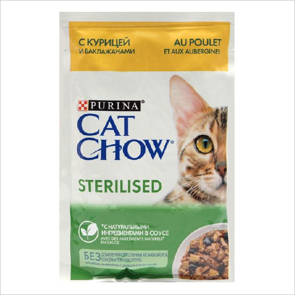 Влажный корм для стерилизованных кошек Cat Chow Sterilised кусочки в соусе с курицей и баклажанами