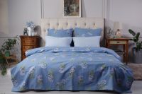 Поплин 1.5 спальный [голубой] Незабудки простыня на резинке постельное белье
