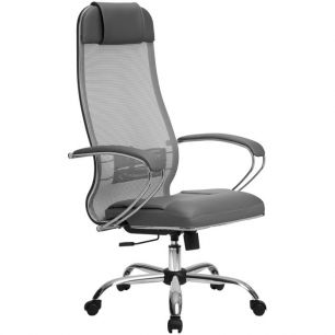 Кресло для руководителя Метта Комплект 5 светло-серый, сетка/NewLeather