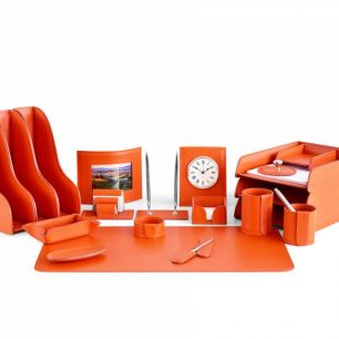 Настольный набор Бизнес, 20 предметов, кожа Сuoietto, цвет оранжевый