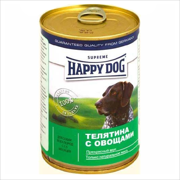 Влажный корм для собак всех пород Happy Dog с телятиной и овощами