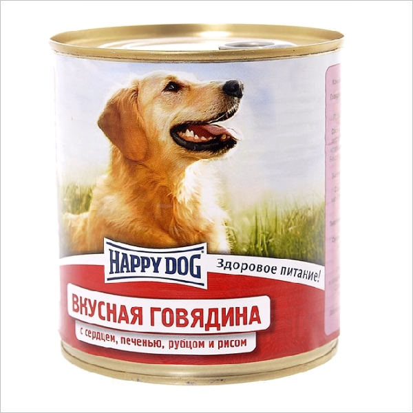 Влажный корм для собак Happy Dog с говядиной сердцем печенью и рубцом