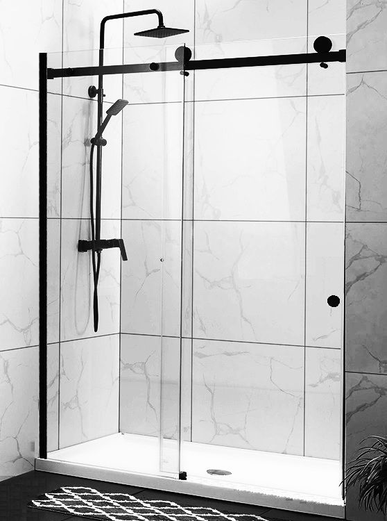 Душевая дверь Oporto Shower OS7PВ 150x190 прозрачное стекло, черный матовый