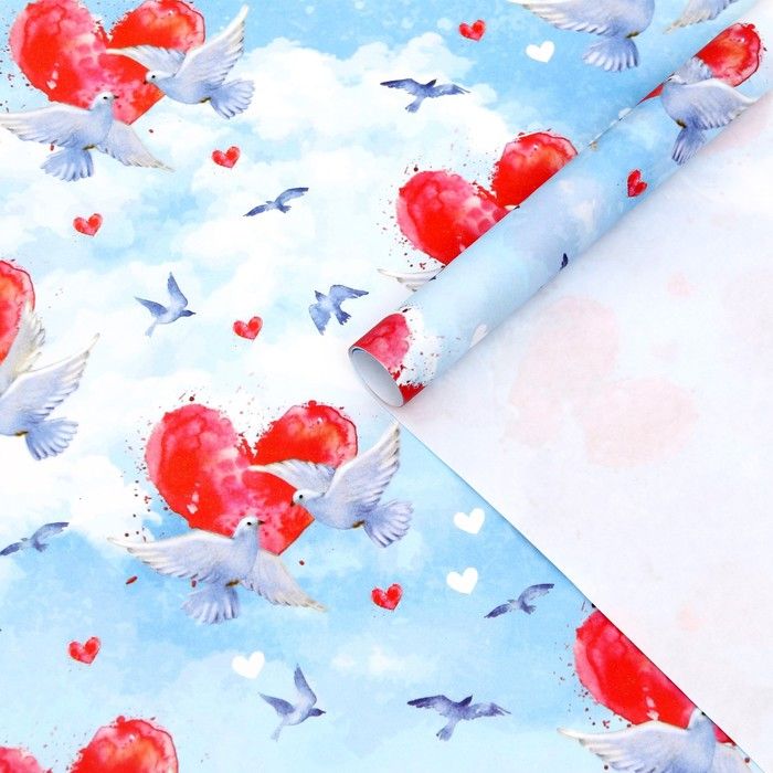 Бумага упаковочная крафт белый "Любовь и голубь", 50 х 70 см, 10 лист