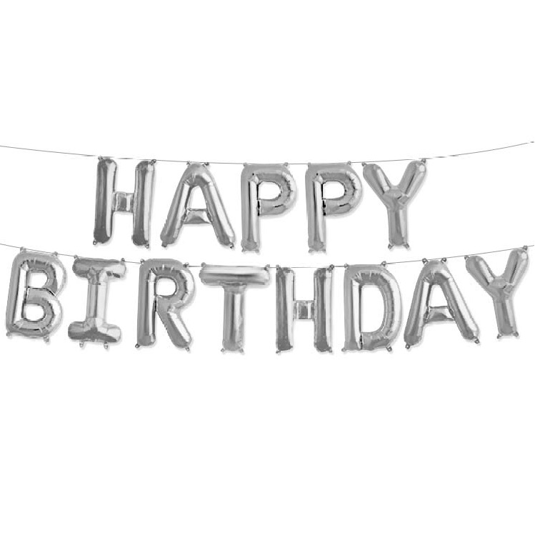 Надпись HAPPY BIRTHDAY набор фольгированных шаров-букв серебро 40 см