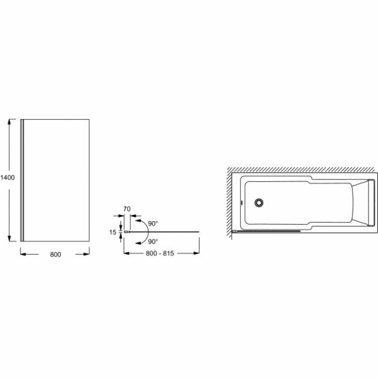 Шторка на ванну Jacob Delafon Struktura 80x140 E6D042-BLV профиль Черный стекло прозрачное ФОТО