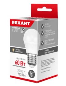 Лампа светодиодная GL(шарик)-7,5W-2700K-E27,REXANT