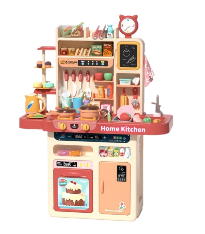 Детская кухня игровая высокая с паром, настоящей водой, звуки готовки, холодильником и чайником 93 см.