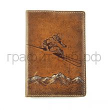 Обложка для паспорта Белый ясень "Лыжник" коричневая 143810