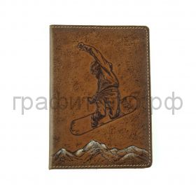 Обложка для паспорта Белый ясень "Сноубордист" коричневая 143811