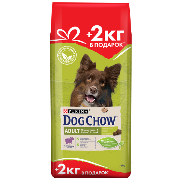 Сухой корм для собак PURINA Dog Chow Adult с ягненком 12 + 2 кг