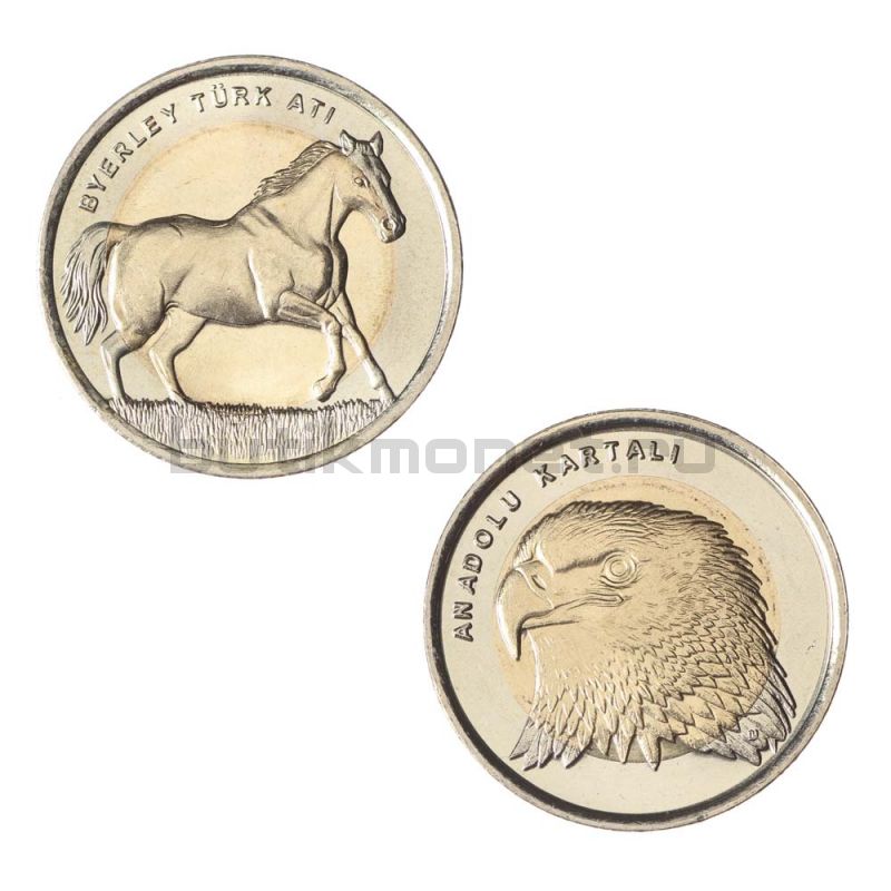 Набор монет 1 лира 2014 Турция Анатолийский орёл и Лошадь (2 штуки)