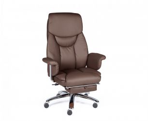 Кресло офисное / Парламент / (brown) сталь + хром / темно-коричневая кожа