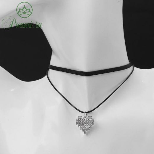 Чокер "Двойной" с нитью, сердце графика, цвет бело-чёрный в серебре ,L=40см