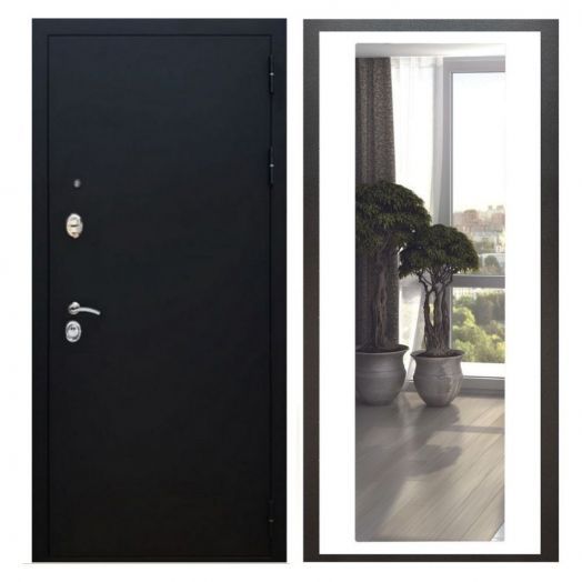 Дверь входная металлическая Армада H5 Черный муар Зеркало XL Белый Софт