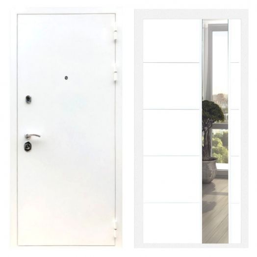 Дверь входная металлическая Армада H5 Шагрень Белая Зеркало ЛФЛС-19 Белый Софт