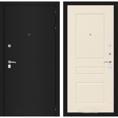 Дверь Входная Металлическая Лабиринт CLASSIC шагрень черная 03 Крем софт