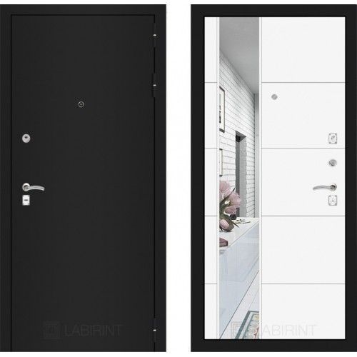 Дверь Входная Металлическая Лабиринт CLASSIC шагрень черная 19 с Зеркалом Белый софт