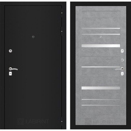 Дверь Входная Металлическая Лабиринт CLASSIC шагрень черная 20 Бетон светлый с зеркальными вставками
