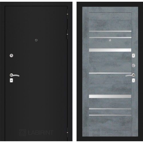 Дверь Входная Металлическая Лабиринт CLASSIC шагрень черная 20 Бетон темный с зеркальными вставками
