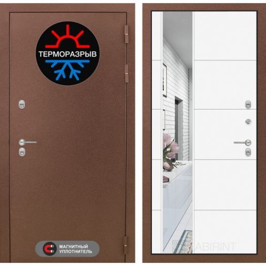Дверь Входная С Терморазрывом Лабиринт Термо Магнит 19 с Зеркалом Белый софт