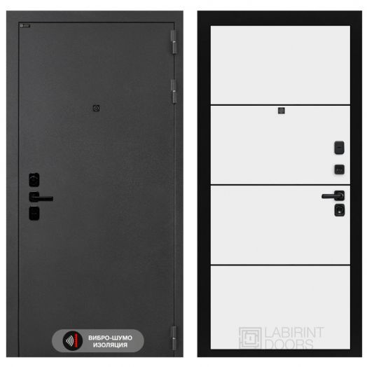 Дверь Входная Лабиринт (LABIRINT) ACUSTIC 25 Белый софт (черная вставка)