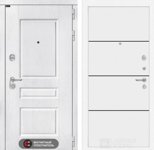Дверь Входная Металлическая Лабиринт VERSAL 25 Белый софт (черная вставка)