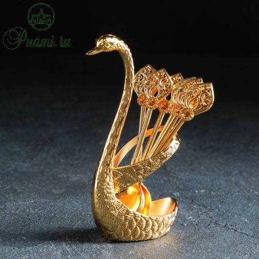 Набор ложек на подставке Swan, 5,5?4?12 см, 6 шт, цвет золото