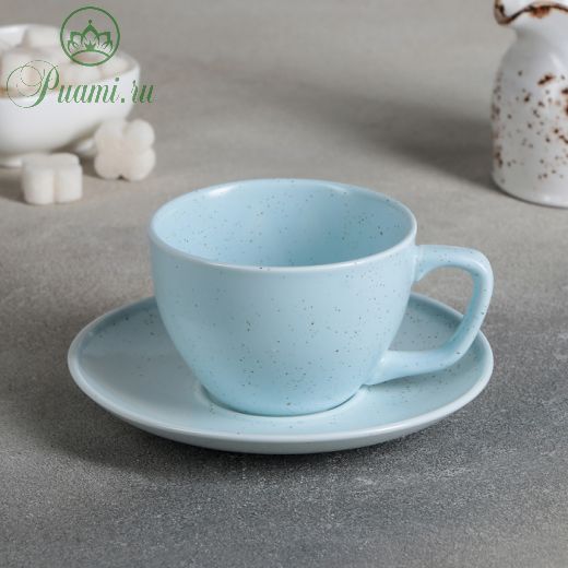 Чайная пара Доляна «Амелия», чашка 200 мл, блюдце d=14,2 см, цвет голубой