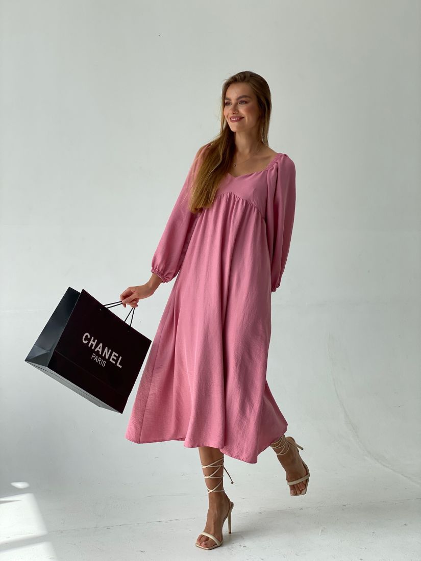 6621 Платье-миди с пышными рукавами в пыльном розовом