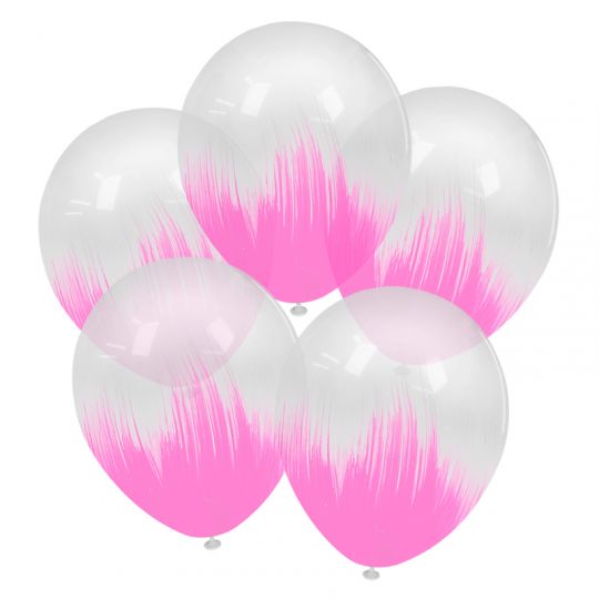 Браш эффект краски розовый на прозрачном шар латексный с гелием