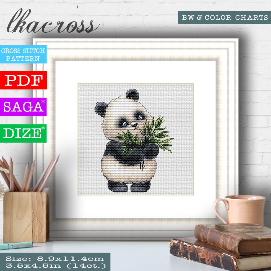 "Cute panda 2". Digital cross stitch pattern.