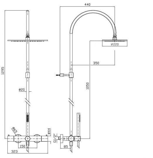 Душевая система с термостатом Zucchetti Helm ZHE758.X/ZHE763.X схема 3
