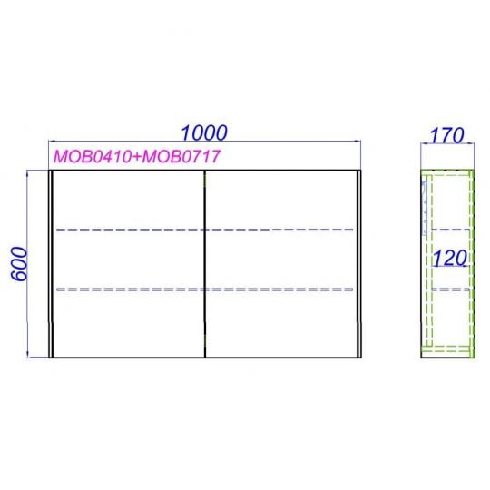 Прямоугольный шкаф-зеркало Aqwella Mobi двухдверный 100х60 схема 2