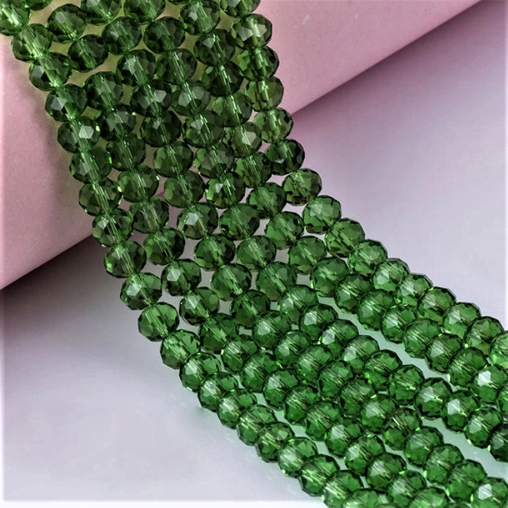 Бусины граненые Рондель (стекло) на нити цвет № 13 зеленый Изумруд Разные размеры (LSR-13)