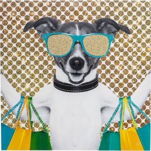 Картина Shopping Dog, коллекция "Собака с покупками" 40*40*1,8, Полиэстер, Холст, Ель, Мультиколор