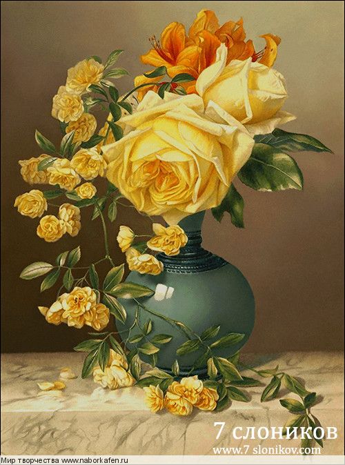 Набор для вышивания "566 Nice flowers Roses in a porcelain vase"