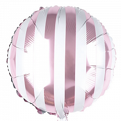 Бело-розовый круг в полоску фольгированный шар с гелием