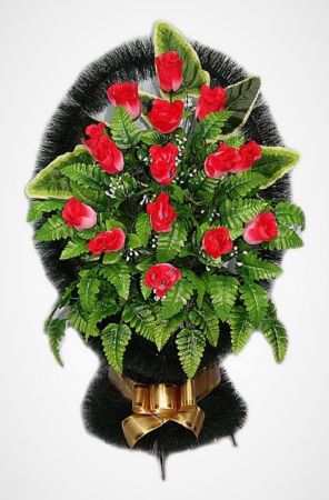 Фото Ритуальная корзина "Александрия №3" красные розы и зелень