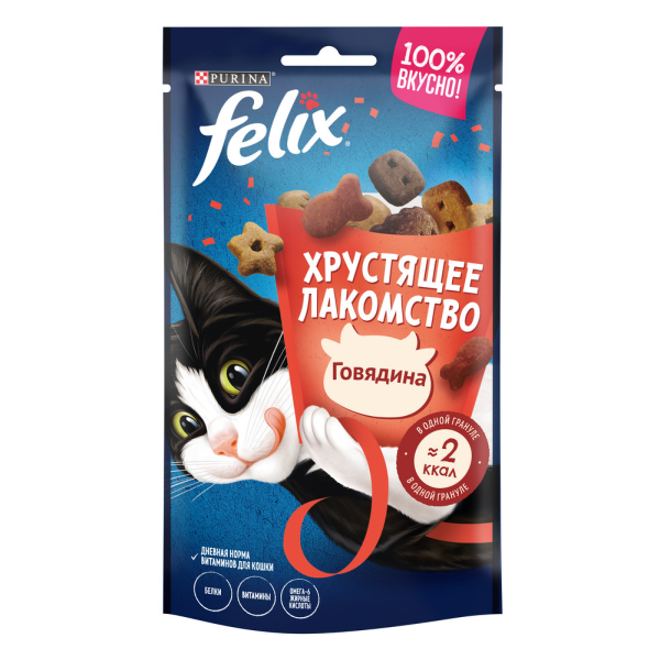 Лакомство для кошек Felix Хрустящее Лакомство с говядиной 60 гр