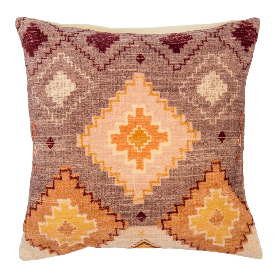 Чехол на подушку из хлопкового бархата с этническим орнаментом цвета лаванды из коллекции Ethnic, 45х45 см