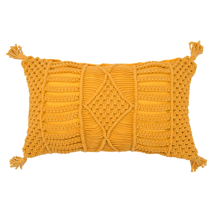 Чехол на подушку макраме горчичного цвета из коллекции Ethnic, 35х60 см