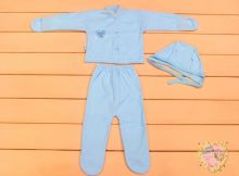 Костюм для новорожденных: чепчик, кофта с варежками, ползунки dP-KS111-KHt (кашкорсе) "Мамин Малыш" код 01544 голубой цвет
