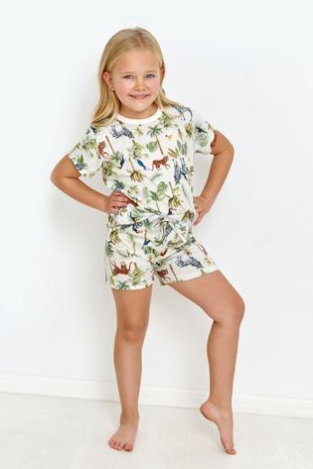Пижама детская для девочек TARO Daisy 2908-2909-01, футболка и шорты, кремовый