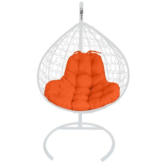 МГКИР-11-07 Подвесное кресло XL с ротангом белое, оранжевая подушка