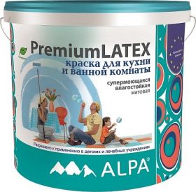 Краска для Кухонь и Ванных Комнат Alpa PremiumLatex 5л Белая, Супермоющаяся, Влагостойкая / Альпа Премиумлатекс