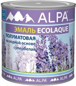Экоэмаль без Запаза Alpa Ecolaque 0.5л Полуматовая, Супербелая, Экологичная для Внутренних и Наружных Работ / Альпа