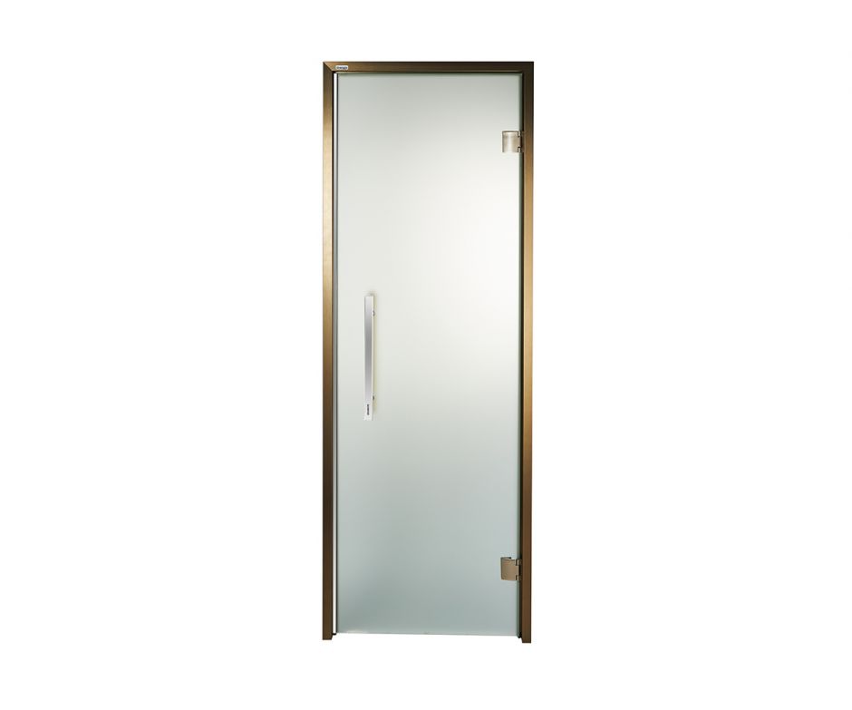 Дверь для хамама и сауны стеклянная Grandis Brasch, сатин, бронзовый профиль