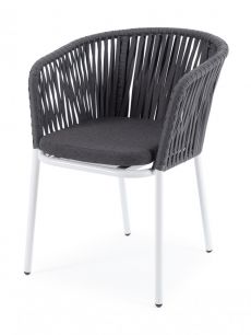 Плетеный стул "Бордо" из роупа (веревки), цвет серый, белый каркас, подушка SAVANA Grafit